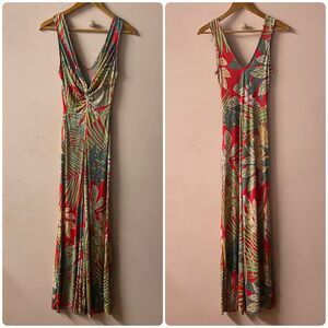 Libian Red Tropical Leaf Print Textured Jumpsuit Size S GUC